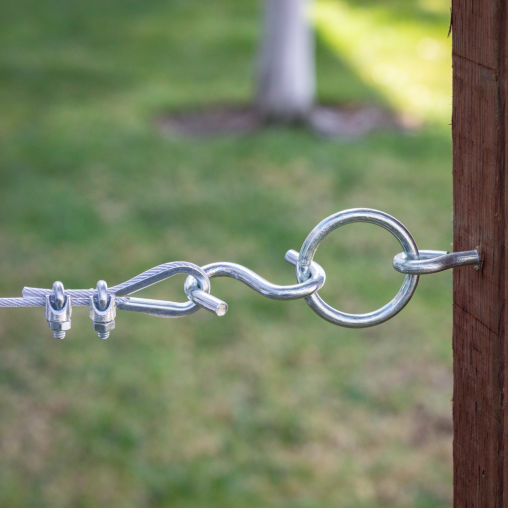 Zinc-plated steel hitch ring with screw eye securing cable for hardware and fasteners in home improvement tools under $50