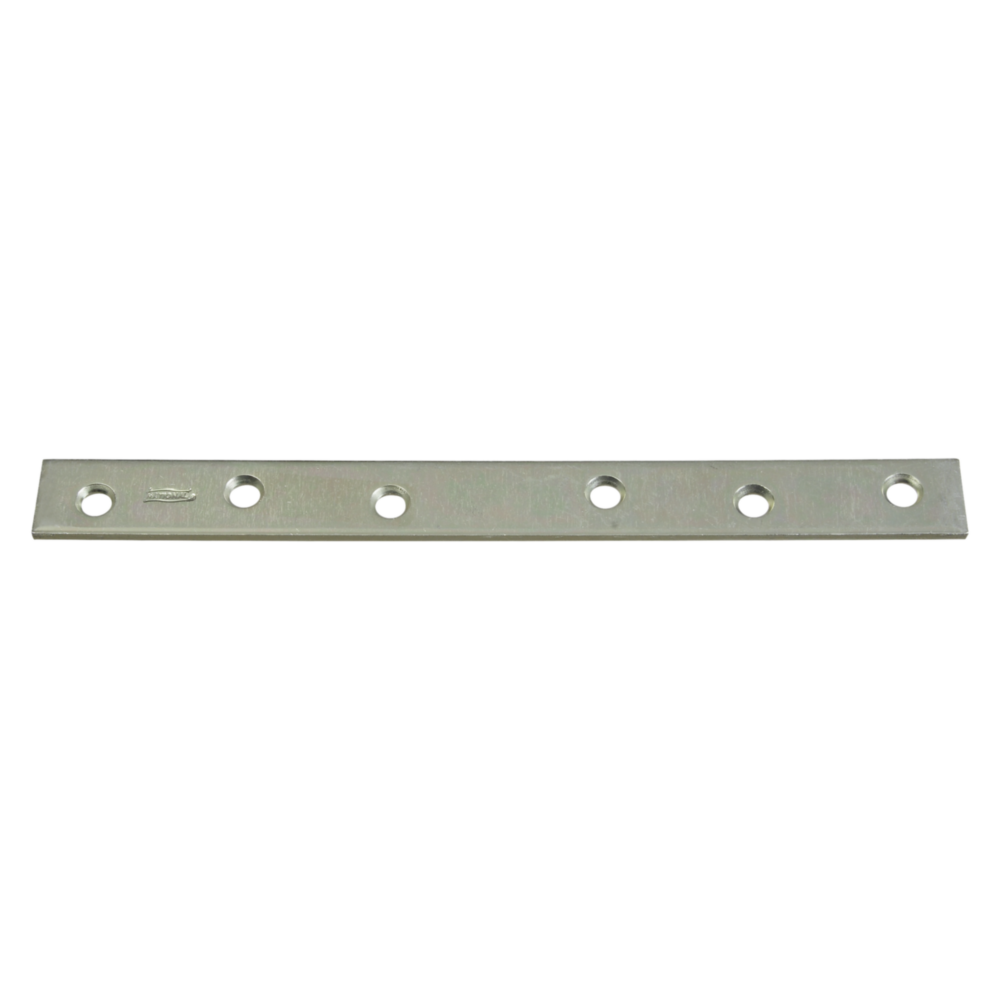Zinc-plated steel mending bar with six countersunk holes for reinforcing and splicing in building hardware projects under $50