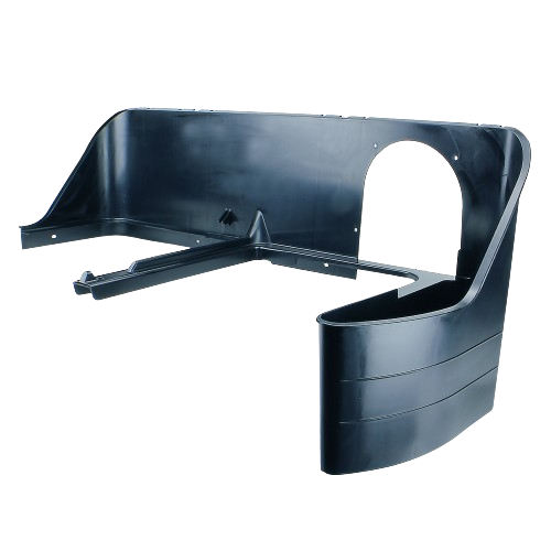 Black durable plastic bagger housing component for lawn mower material collection system in automotive tools and parts collection