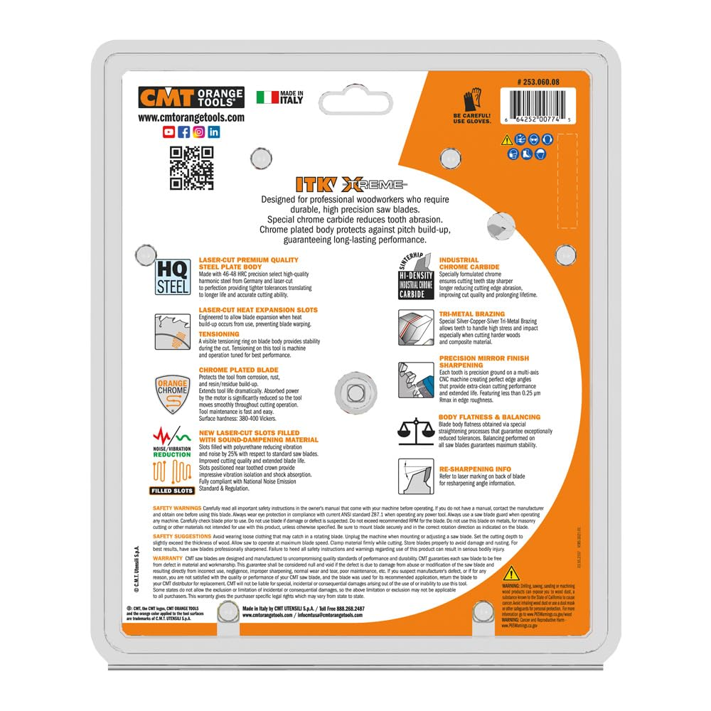 CMT Orange Tools 8-1/2" 60T Fine Finish Compound Sliding Saw Blade