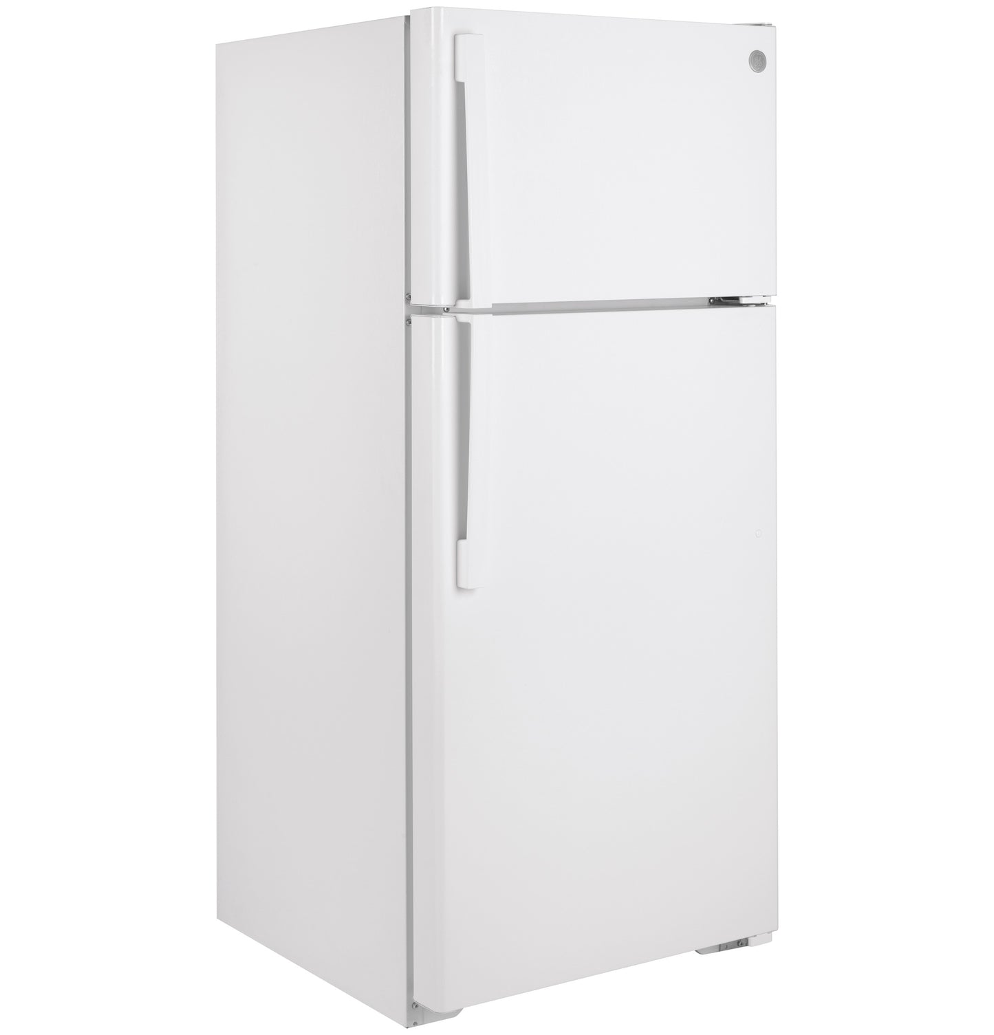 White top-freezer refrigerator with curved handles in kitchen appliances and home improvement collections