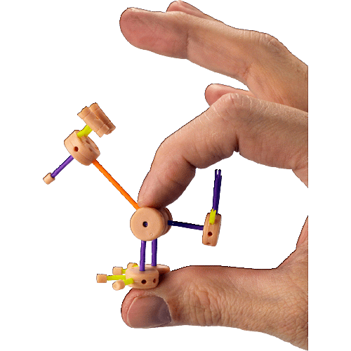 Hand holding a tiny model made from miniature Tinker Toys rods and connectors from Toys & Games collection