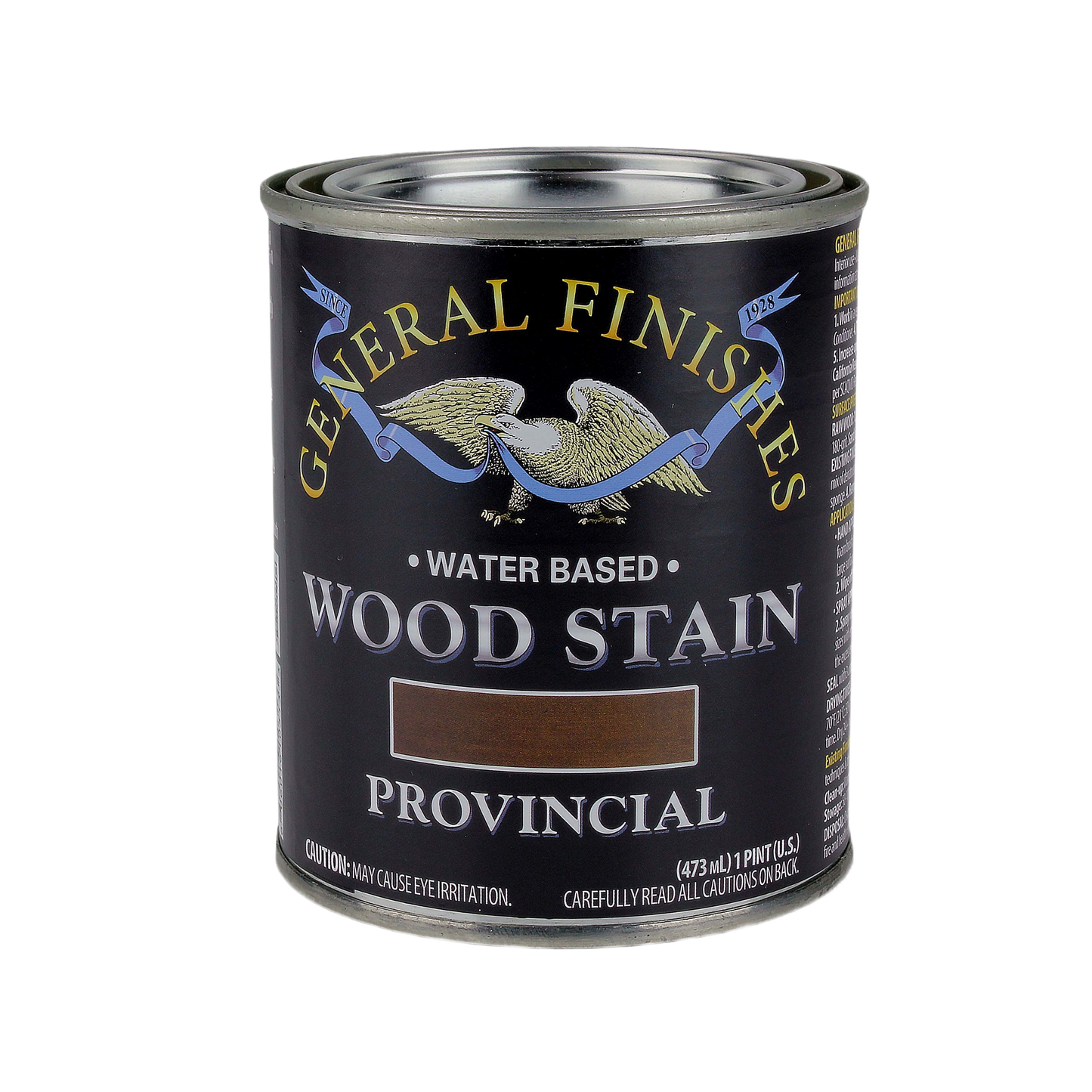 Quart can of General Finishes Provincial water based wood stain for interior stains and wood finishing projects