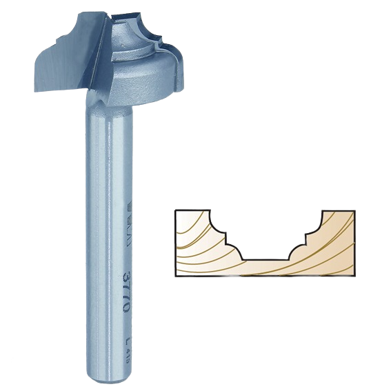 Router bit with flat bottom profile for raised panel grooves in woodworking, part of tool accessories and drill bits collections