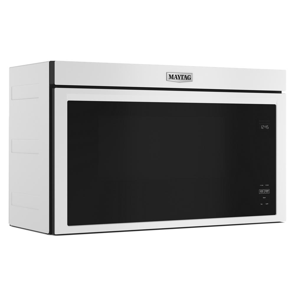 White over-the-range built-in microwave with black glass door and digital controls from Kitchen & Kitchenware collection