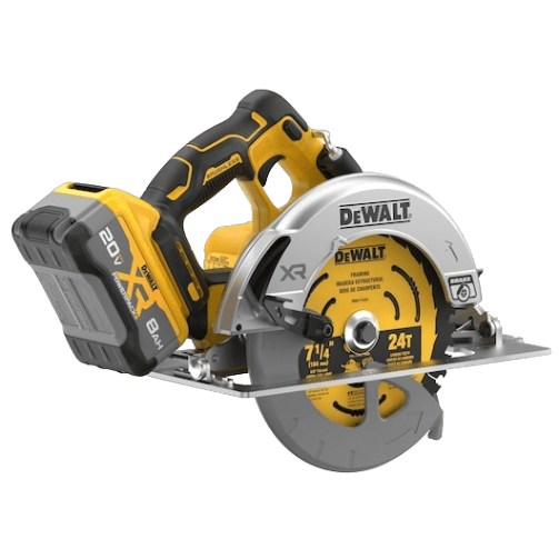 Yellow and black 20V MAX brushless cordless circular saw with 7-1/4 inch blade and XR POWERPACK battery for home improvement tasks