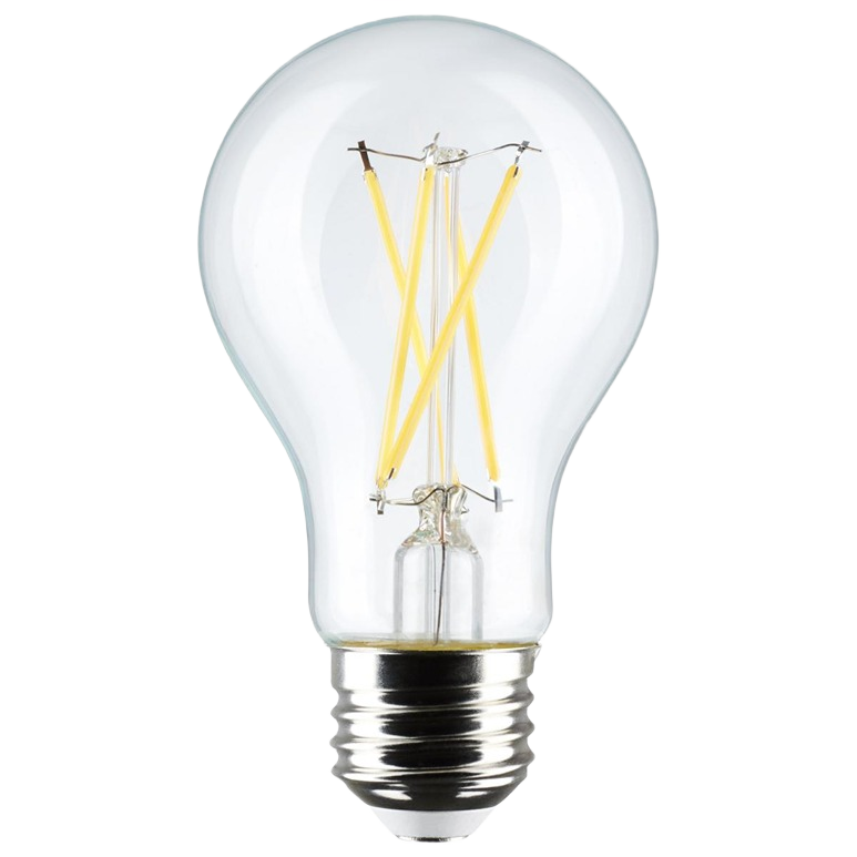 Clear LED bulb with visible filament and medium base for cool white lighting in electrical and lighting collections