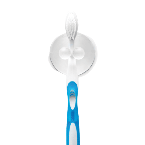 Clear suction hook holding a toothbrush for organizing bathroom items in Office Supplies and Home Improvement collections