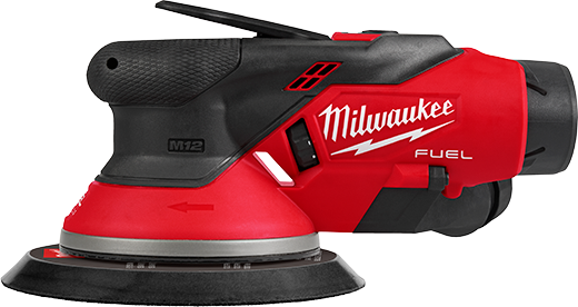 Red and black cordless random orbital sander designed for professional tools and home improvement tasks
