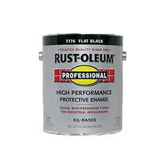 Can of Rust-Oleum flat black protective enamel paint for specialty paint and home improvement projects