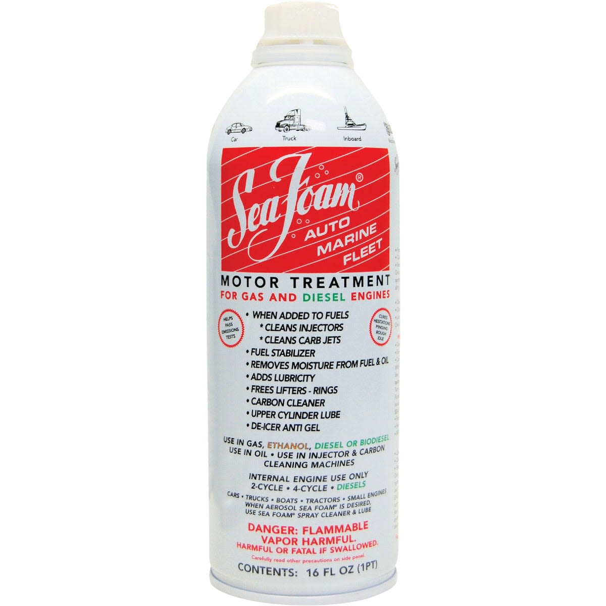 White and red Sea Foam motor treatment container for automotive fluids and lubricants under $50 collections
