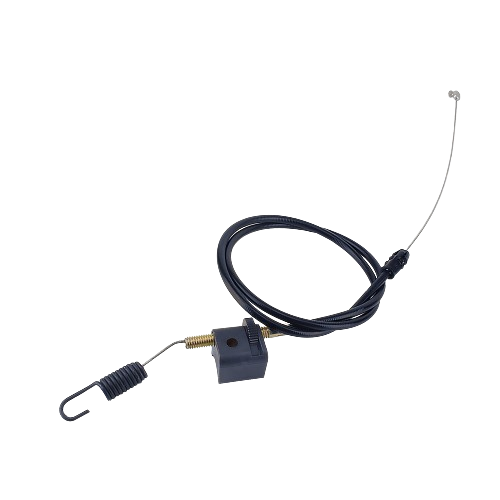 Throttle and drive cable with black protective sheath and metal end fittings for small engine control applications