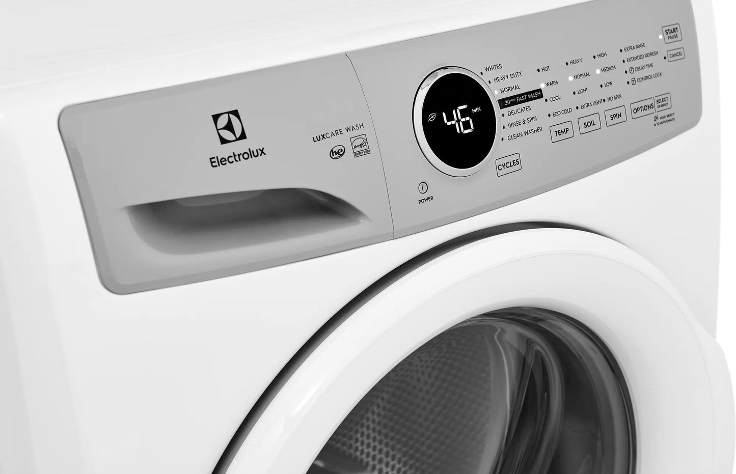White front load washer with digital display and control panel from front load washers and appliances collection