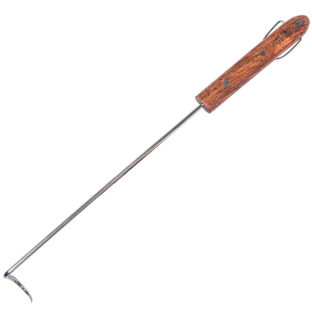 Stainless steel BBQ turner with teak wood handle for grilling, part of outdoor living and grill accessories under $50.