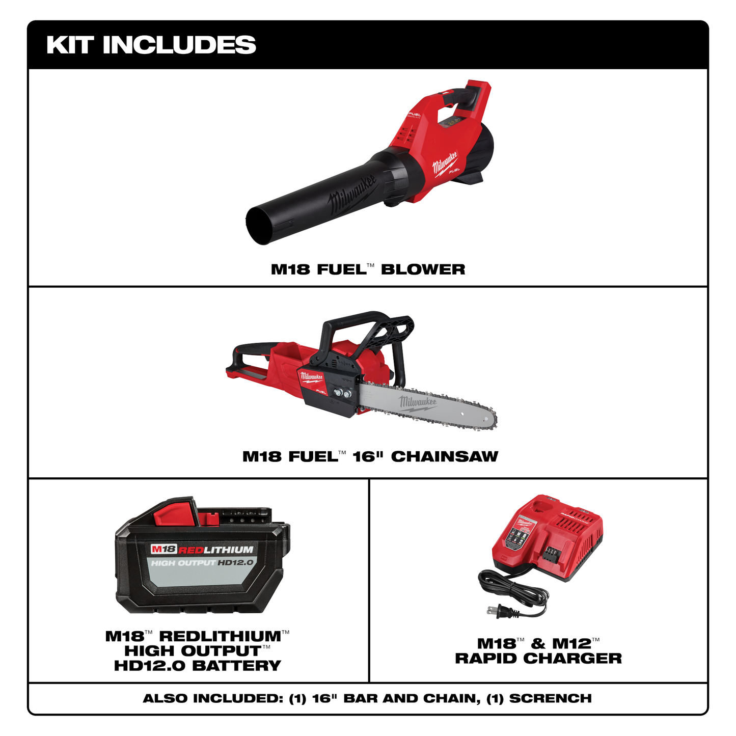 Milwaukee M18 FUEL 18V Brushless Cordless Dual Battery Backpack Blower Kit w/ M18 Chainsaw, (6) M18 Batteries, (3) Chargers