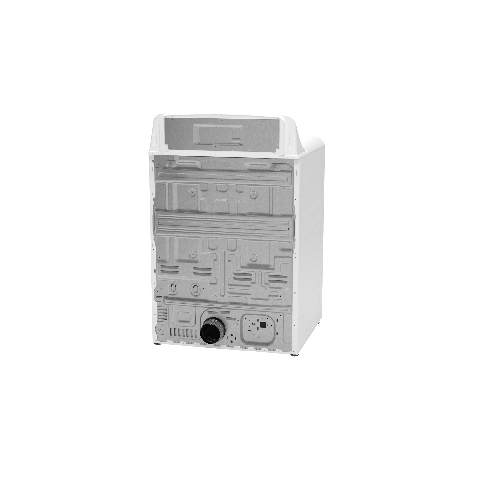 Back view of white electric dryer showing vent outlet and metal panel from Dryers and Appliances collection