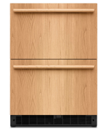 Panel-ready undercounter double-drawer refrigerator with wood finish integrated in KitchenAid appliances collection