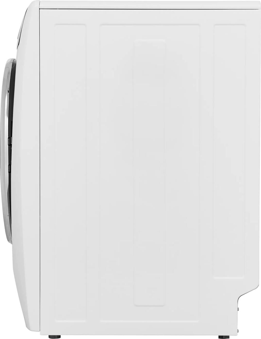 Side view of white front load gas dryer with smooth paneling in Dryers and Appliances collections