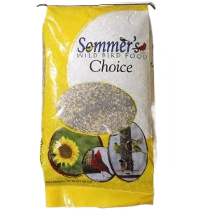 25-pound bag of Sommer's Choice wild bird seed with sunflower and mixed seeds for bird feeding outdoors