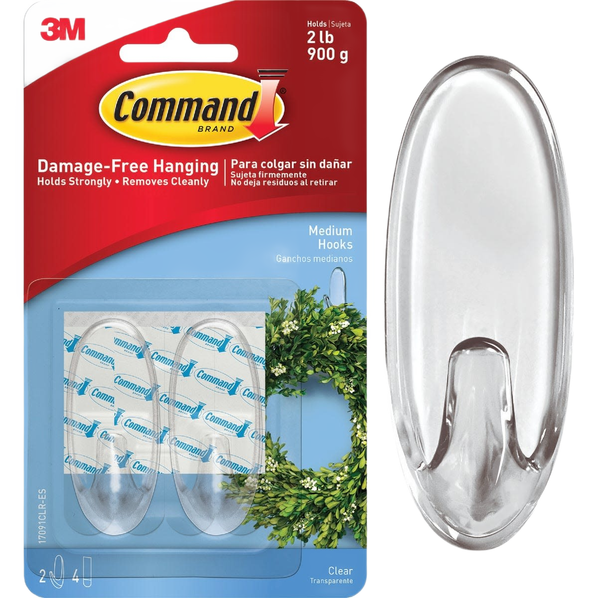 Clear medium adhesive hooks with damage-free mounting for home improvement and hardware organization under $50 collections