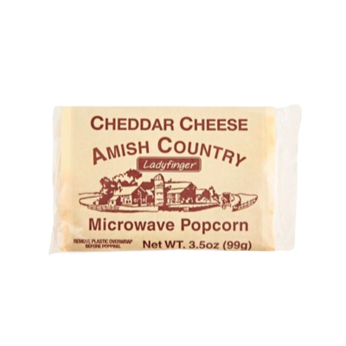 Single microwave popcorn pack with cheddar cheese flavor from Amish Country in chips and snacks collection