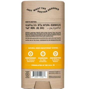 Eco-friendly deodorant stick with odor control ingredients including arrowroot, charcoal, and postbiotics for daily use