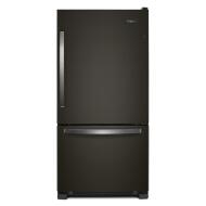 33-inch wide bottom-freezer refrigerator in matte black finish with stainless steel handle from Appliances collection