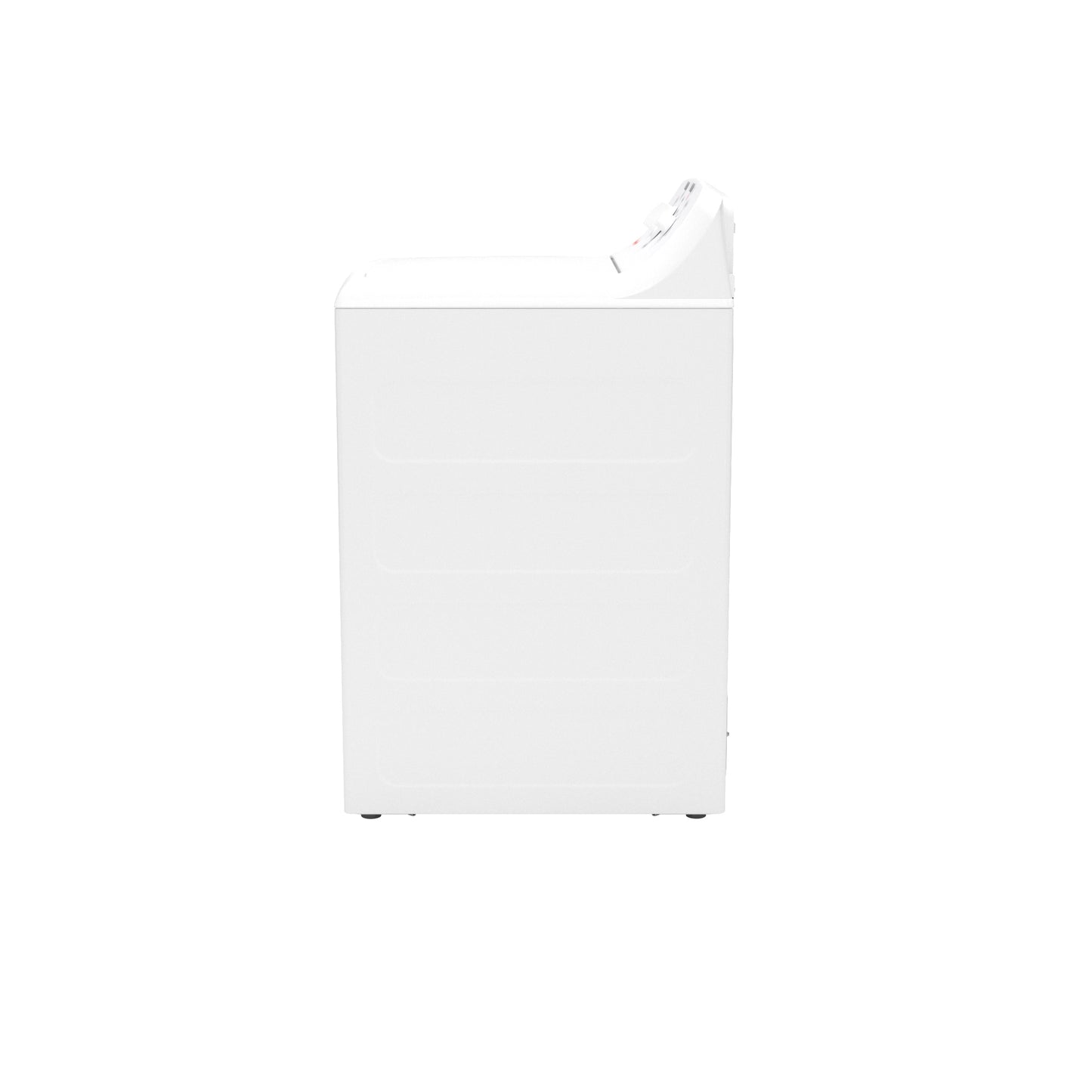 Side view of a white top load washer from washers and dryers collection with control panel visible