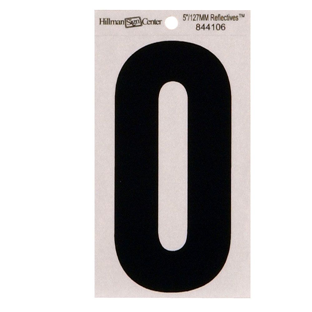 Black reflective adhesive house number 0 made of durable vinyl for outdoor use in home improvement and hardware collections