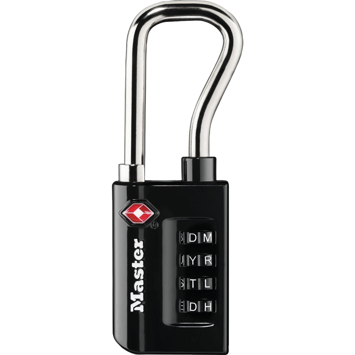 Black metal word combination lock with extended shackle in hardware and clips & fasteners collections under $50