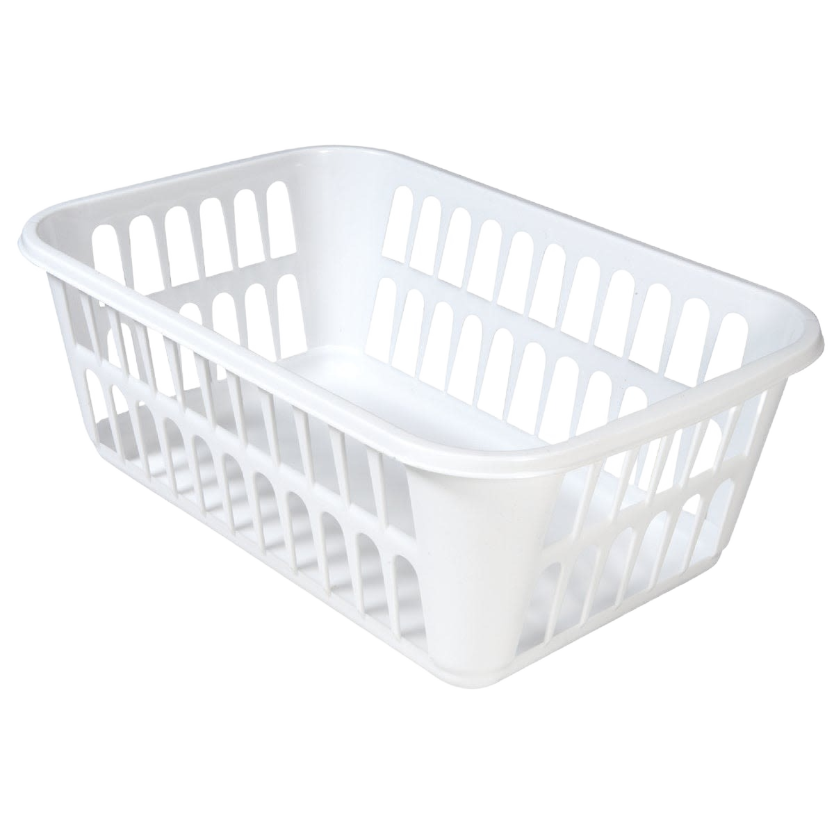 White plastic storage basket with open weave design for kitchenware and dorm organization under $50 collection