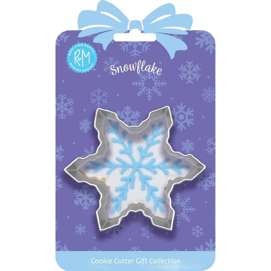 Tinplated steel snowflake cookie cutter on festive purple backing for kitchenware and bakeware collections under $50