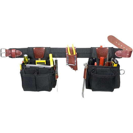 Leather and fabric tool belt with multiple pouches for woodworking and workshop organization under $100 category