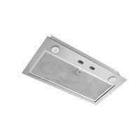 Stainless steel power pack insert with two-speed blower and LED lights for over the range hood applications