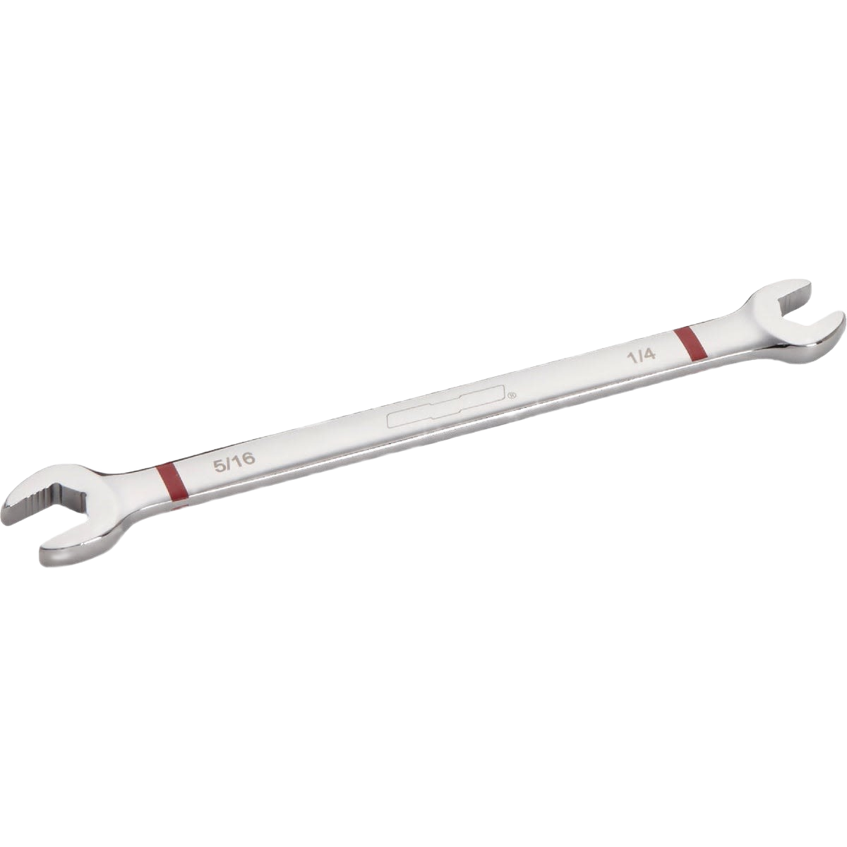Double-ended chrome-plated open-end wrench with 1/4 and 5/16 inch sizes for home improvement tasks