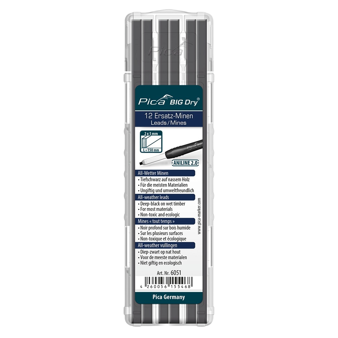 Pack of 12 refill leads for woodworking and measuring tools, designed for all weather and wet surfaces use