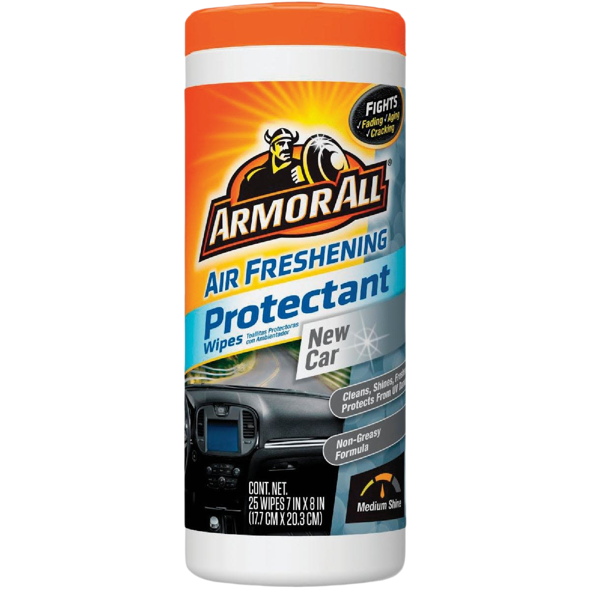 Container of Armor All air freshening protectant wipes for automotive interior cleaning and protection in household cleaning supplies