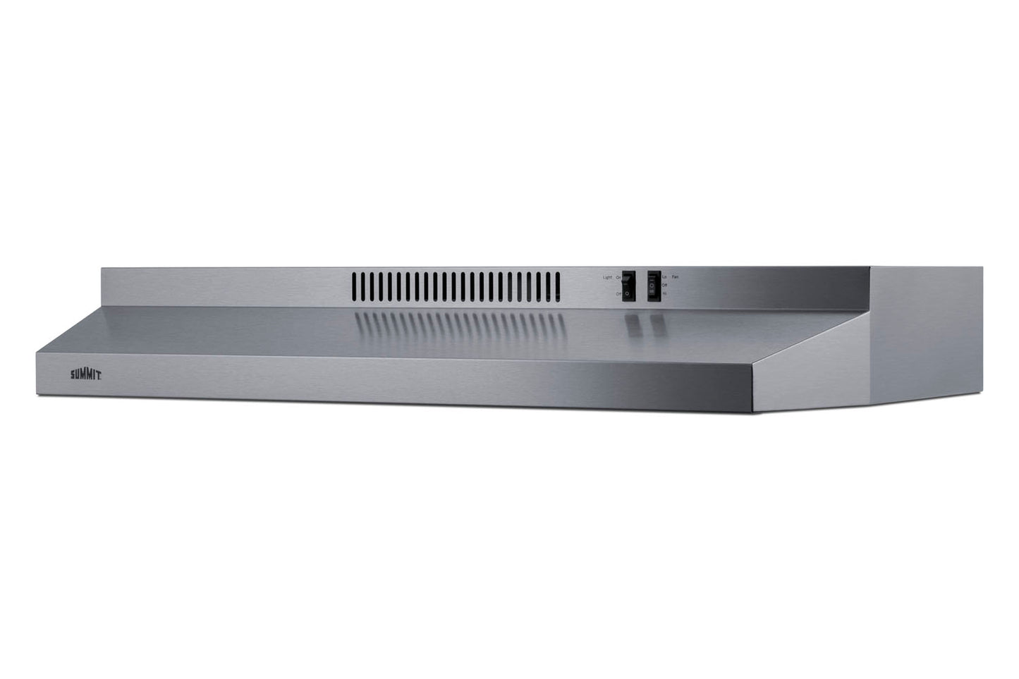 36-inch stainless steel under cabinet range hood with horizontal grain finish for kitchen ventilation appliances