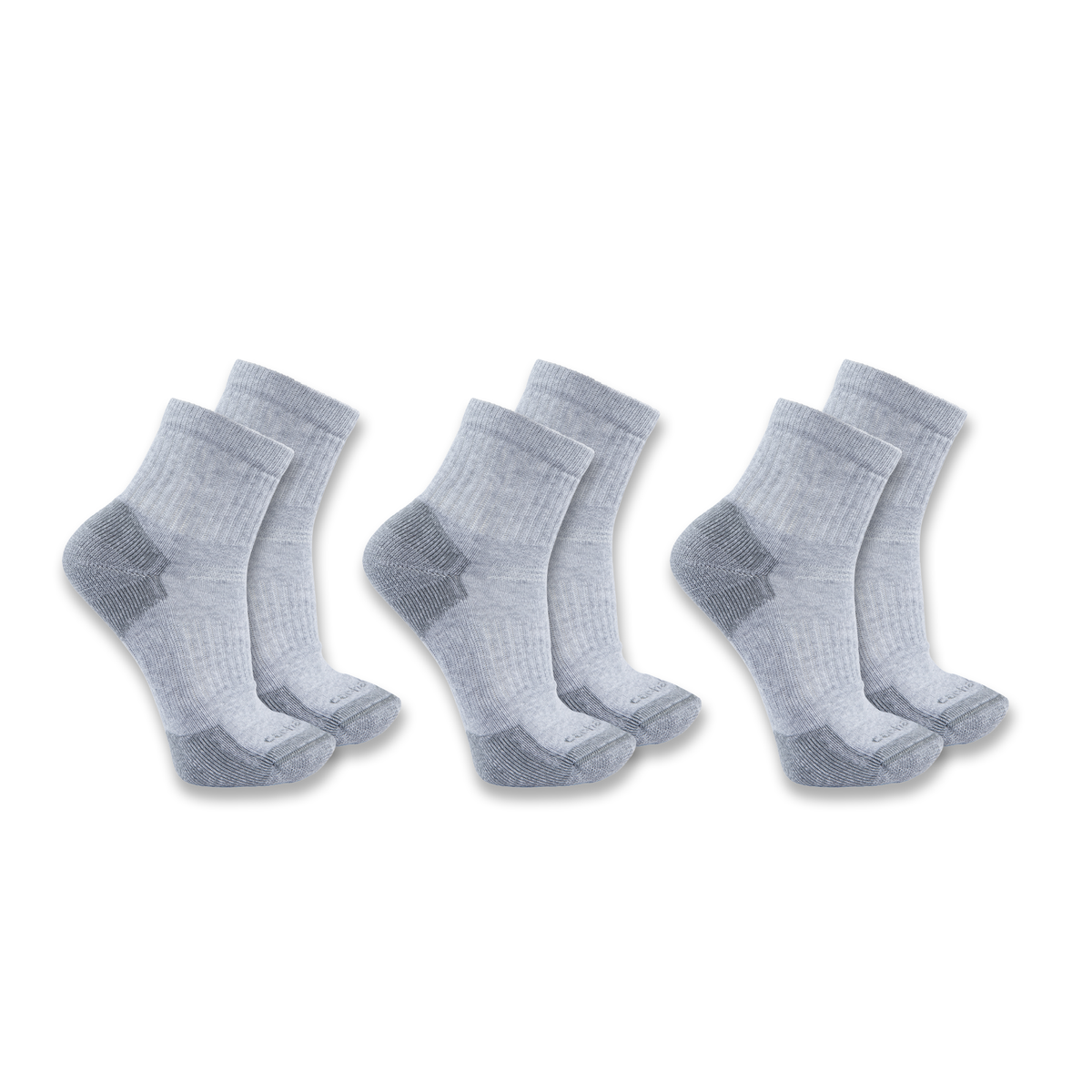 Carhartt Midweight Cotton Blend Quarter Sock 3 Pack - Grey, Large