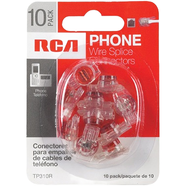 Red wire splice connectors for phone cords in clear plastic, packaged in a 10-count blister pack for home improvement use