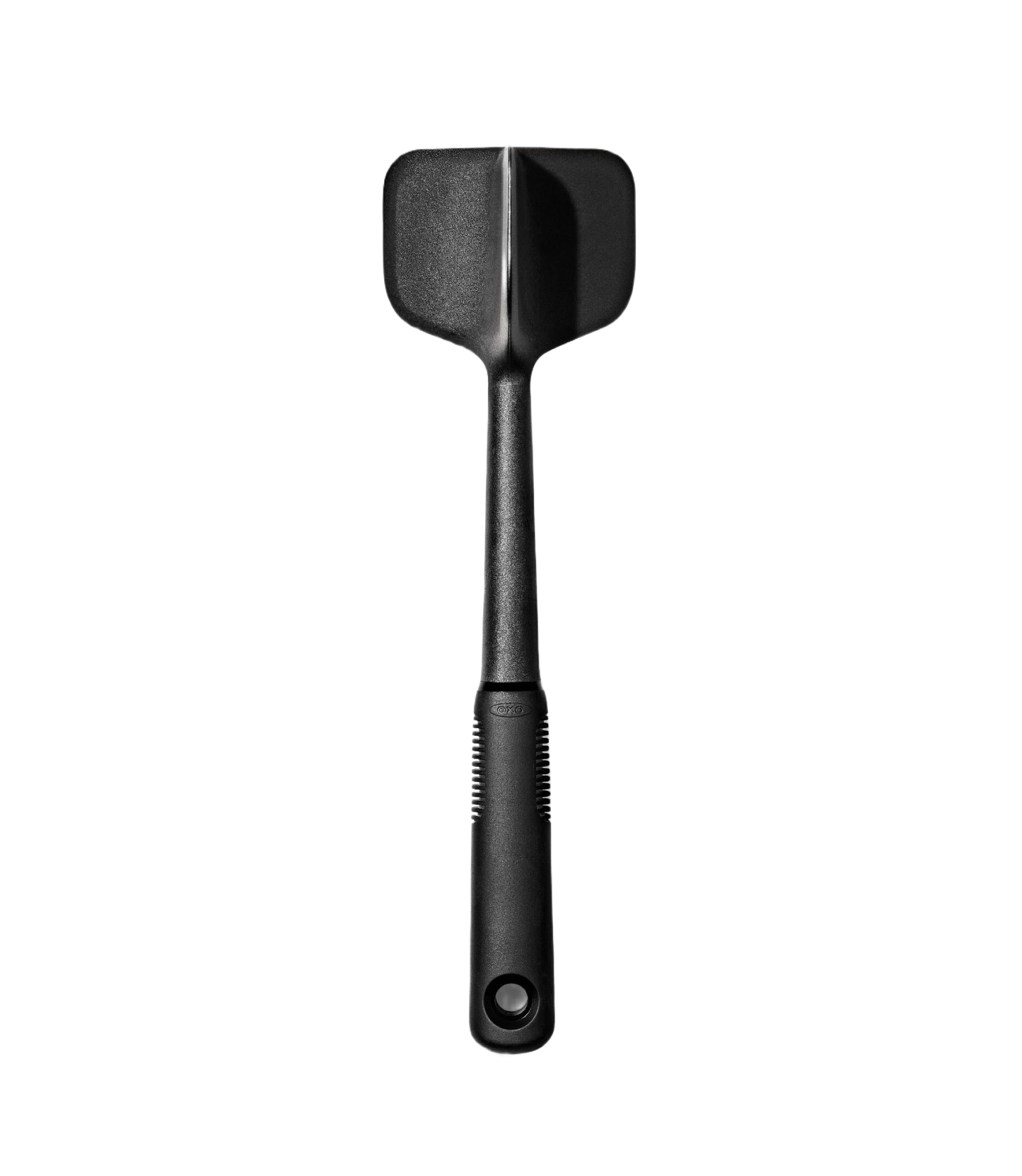 Black kitchen meat chopper and turner with ergonomic handle for easy stirring and breaking up ground meat in cooking utensils collection