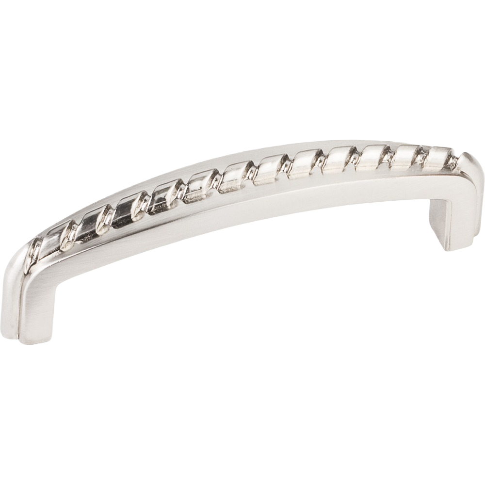 Satin nickel cabinet pull with decorative cutout pattern for furniture hardware and home improvement collections