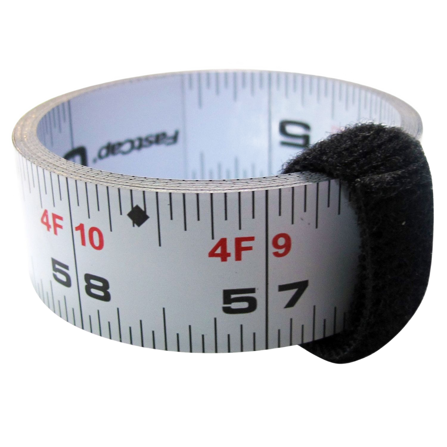 Flexible peel and stick metric measuring tape with red and black markings for woodworking and home improvement tools collection