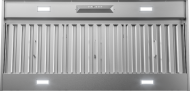 Stainless steel range hood insert with LED lighting, featuring advanced airflow technology, designed for seamless integration in custom cabinetry, part of Range Hoods, Kitchen & Kitchenware, All Products, Appliances collections.