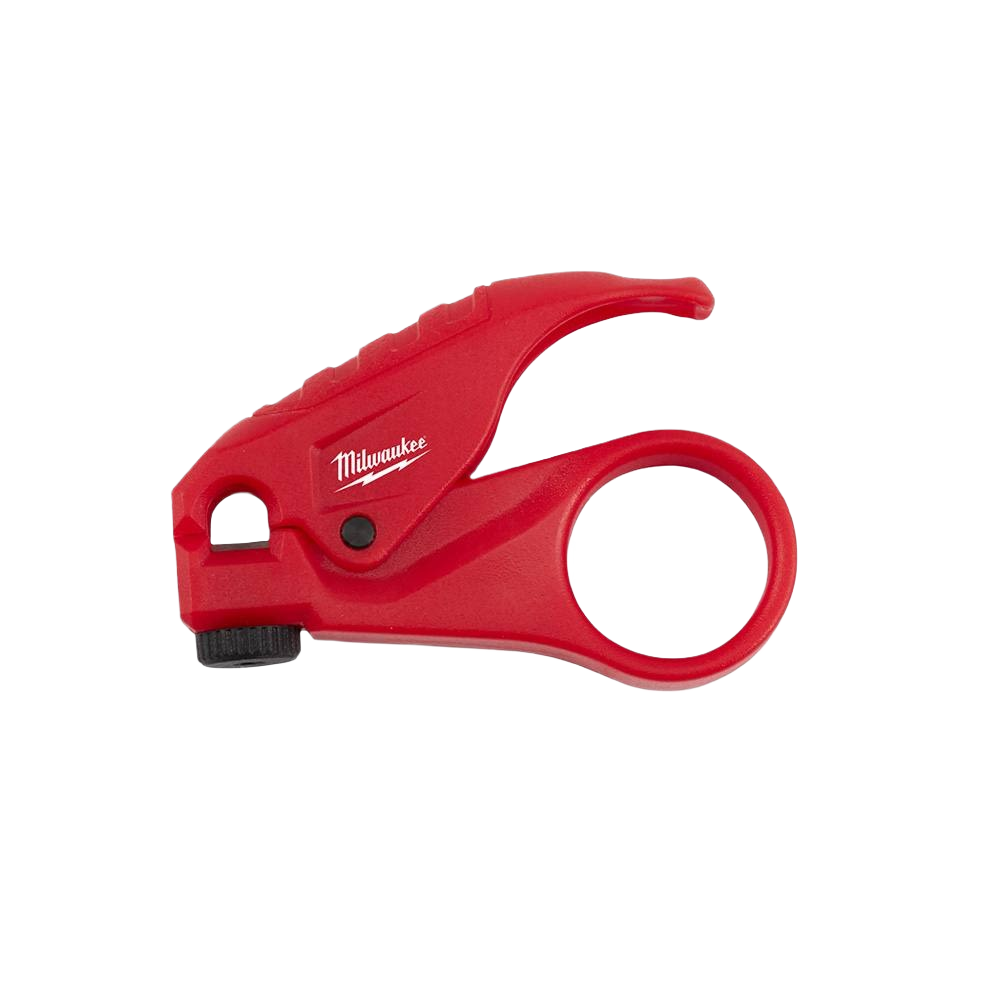 Red wire stripper tool with curved handle and adjustable cutting mechanism for electrical and home improvement tasks
