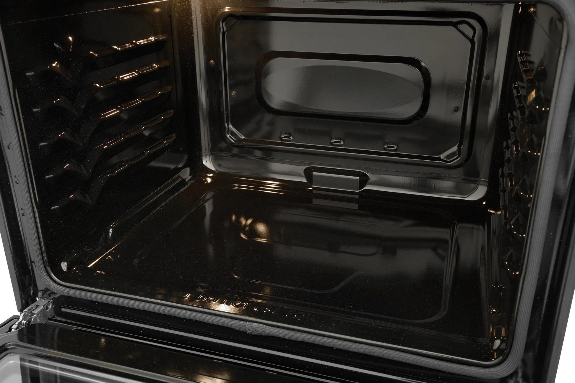 Interior view of a black enamel oven cavity with multiple rack slots from Wall Ovens collection in Kitchen & Kitchenware