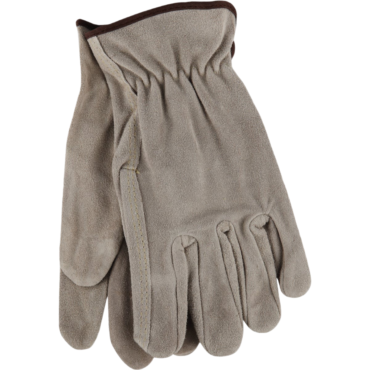 Brushed suede leather work gloves with shirred wrist, durable and comfortable for safety and home improvement tasks.