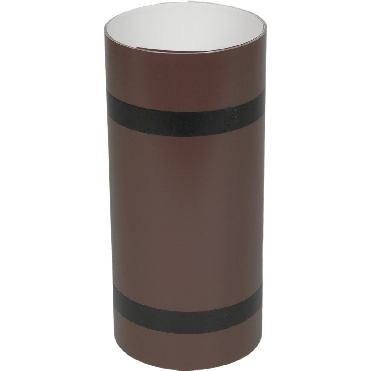 Brown aluminum cylindrical roll with black bands for home improvement and roofing applications
