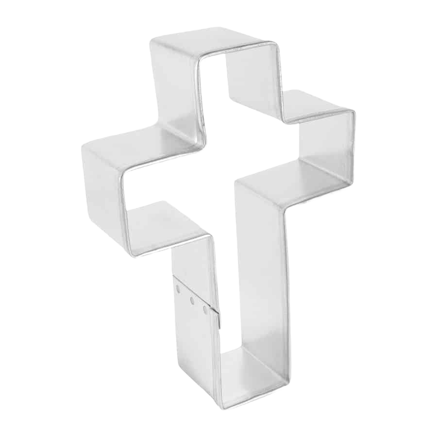 Tinplated steel cross-shaped cookie cutter measuring 4 inches for kitchenware and bakeware collections under $50