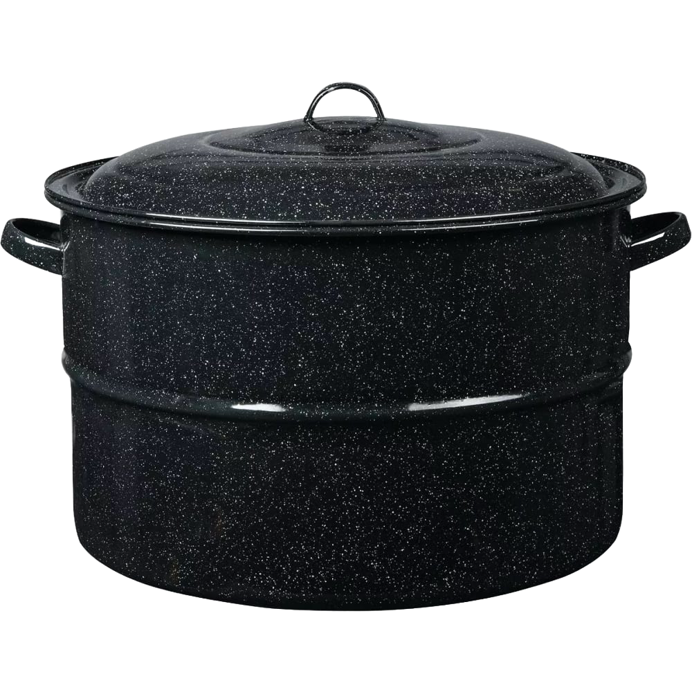 Large black speckled graniteware covered canner with side handles for kitchenware and cooking use under $100